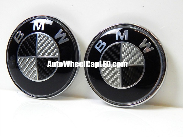 7pcs Black&White Carbon BMW Logo Emblems Set: Steering+Hubcaps+