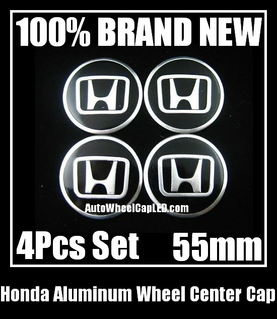 Honda Wheel Center Caps Emblems Tin Stickers Aluminum 55mm DIE CUT 3D 4Pcs Set