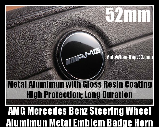 AMG Mercedes Benz Steering Wheel Emblem Badge Horn E63 W212 W211 W210 A-Type 52mm Aluminum with Gloss Resin