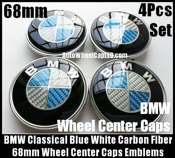 BMW Carbon Fiber Blue White Wheel Center Hubs Caps 68mm 4Pcs Roundel Emblems Badges Curve