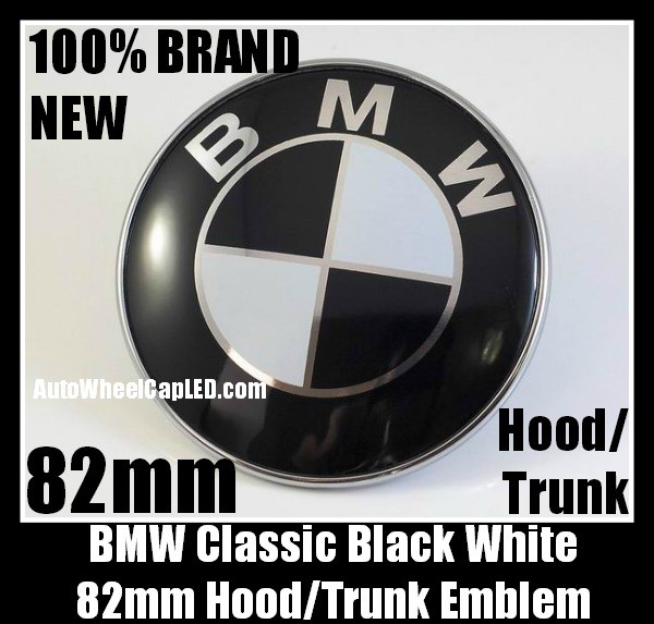 BMW Original Black White 82mm Hood Emblem Roundel Badge 2Pins