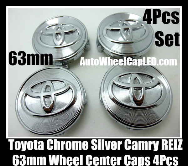 Toyota Chrome Silver 63mm Camry REIZ Wheel Center Emblems Caps Hubs 4Pcs
