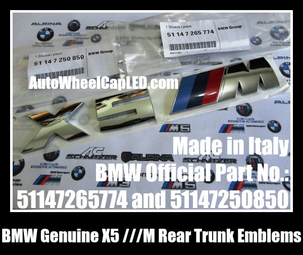 BMW Genuine X5 ///M5 Power Trunk Rear Boot Emblems Badges 51147250850 51147265774 51 14 7 250 850 265 774 Series Blue Red Metallic Silver