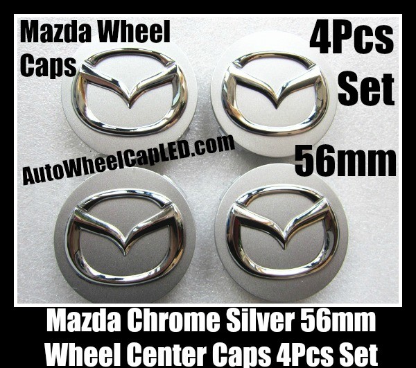 Mazda 56mm Chrome Silver Wheel Center Caps Emblems Roundels 4Pcs M6 M5 M3 M2 M8 CX-7 MX-5