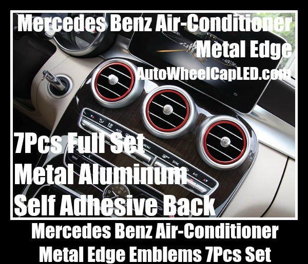 Mercedes Benz Blue Red Air-Conditioner Metal Edges Emblems Badges 7Pcs Aluminum Alloy Full Set C GLK Class