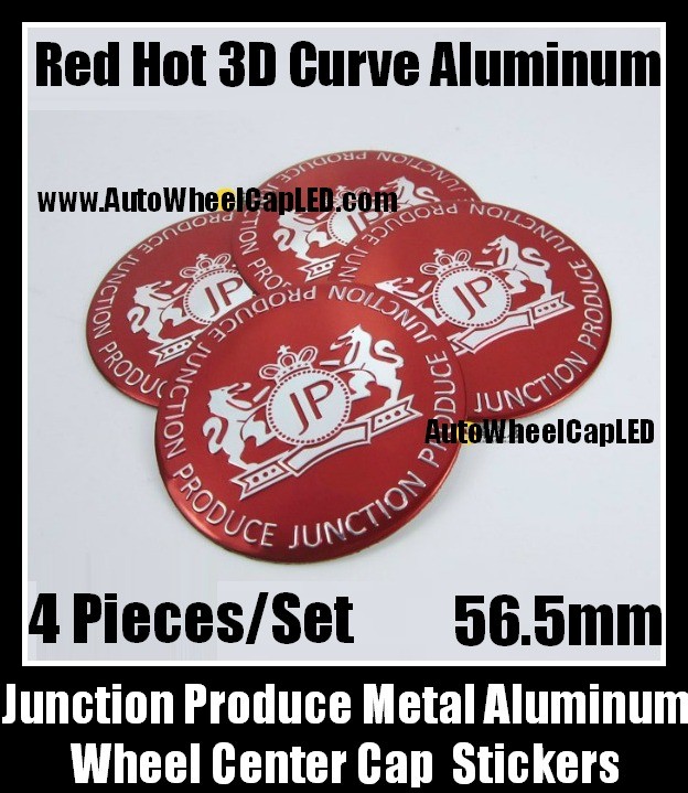 Junction Produce Hot Red 56.5mm Wheel Center Caps Emblems Stickers 4Pcs Set Aluminum Alloy