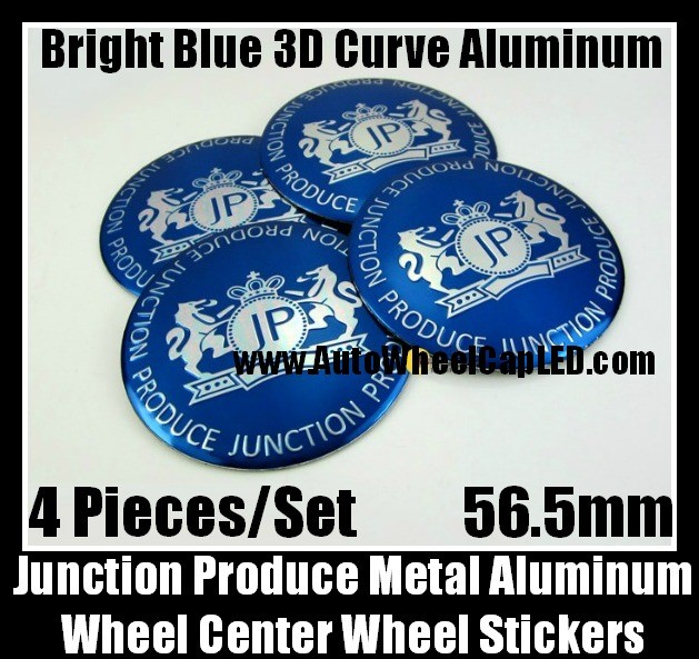 Junction Produce Sky Blue 56.5mm Wheel Center Caps Emblems Stickers 4Pcs Set Aluminum Alloy