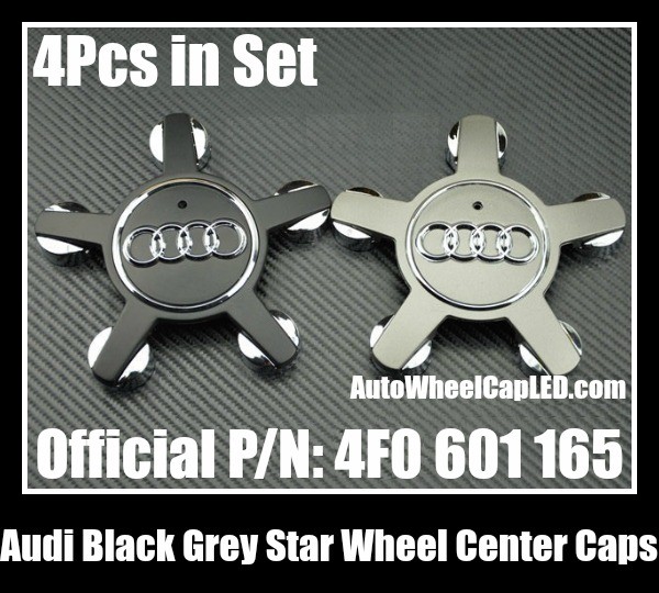 Audi Black Grey Chrome Silver Star Wheel Center Emblems Roundels Caps 4F0 601 165 A4L A6L A3 A4 A5 A6 A7 A8 Q3 Q5 Q7 TT 4F0601165