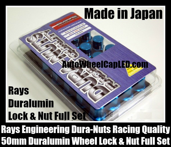 Rays Volk Racing Metallic Blue Lock Lug Dura Nuts Duralumin Wheels Rims 50mm M12x P1.5 P1.25 Pitch Rims Forged Japan Engineering