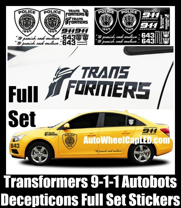 Transformers 9-1-1 Autobots Decepticons Full Set Police Cop 1865 Stickers Logo Badges Auto Car