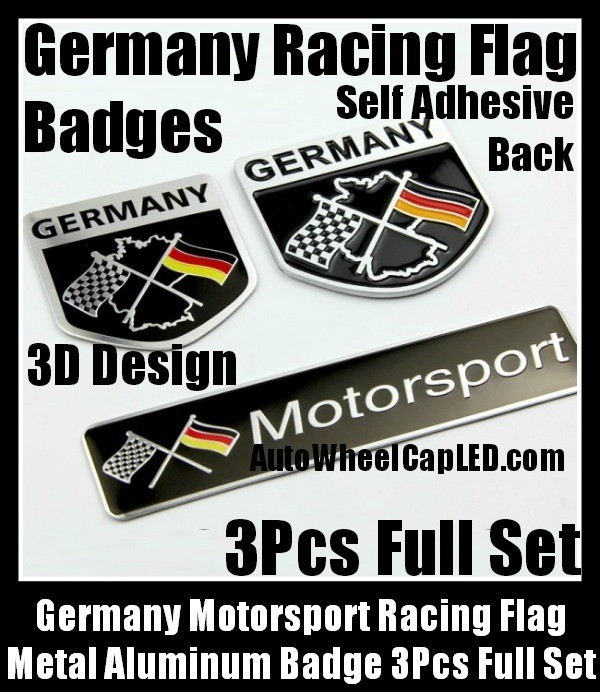 Germany Motorsport Racing Flag Auto Car Badges Emblems 3D Stickers Metal Aluminum 3Pcs Set