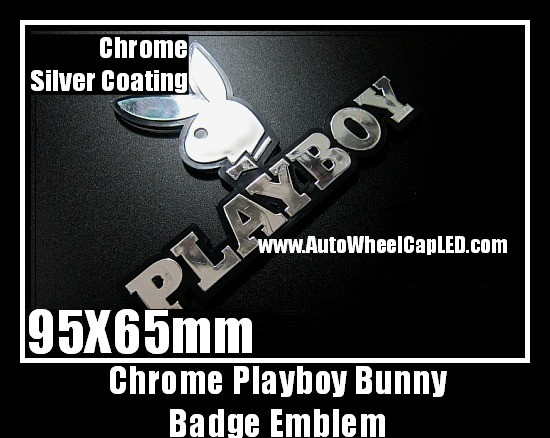 Playboy Cool Black Rabbit Bunny Chrome Silver Emblem Badges Decal