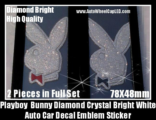 Playboy Bunny Diamond Crystal Bright Decal Badge Emblem Stickers (2 Pcs in Full Set)