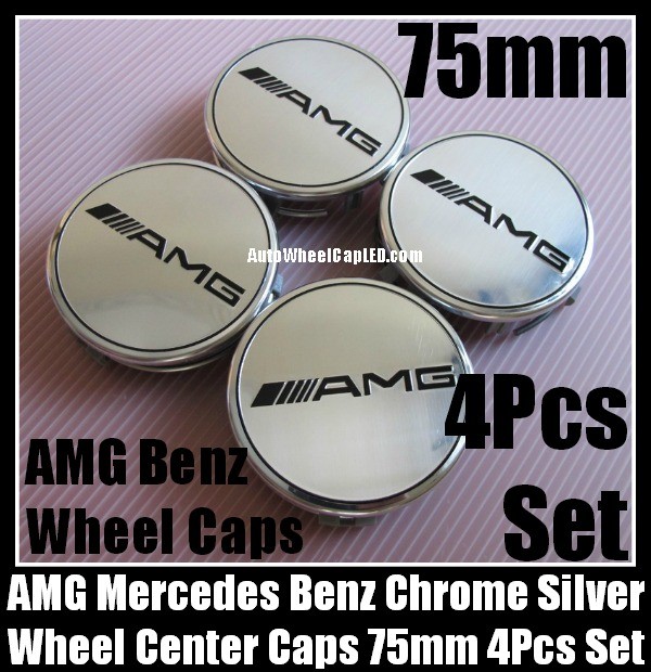 AMG Mercedes Benz Chrome Silver Wheel Center Caps 75mm CLK ML GL SL CL E C S Class 4Pcs Set