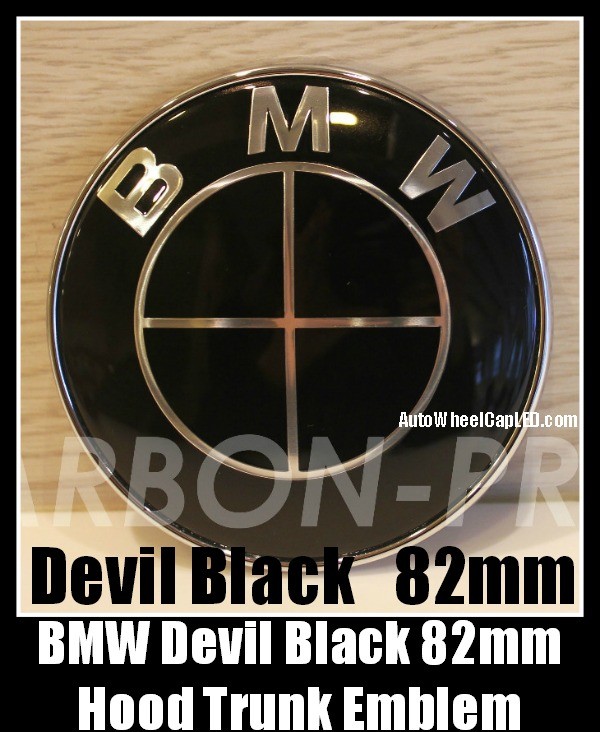 BMW e90 Full Devil Black 82mm Hood Trunk Emblems Badge Roundel Bonnet Boot 335i 330i 328i 325i 323i Aluminium Alloy 2Pins