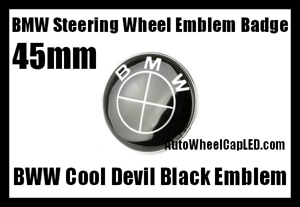 BMW Full Devil Black Steering Wheel Horn Emblem Roundel Badge 45mm
