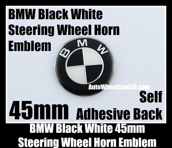 BMW Black White Steering Wheel Horn Emblem Roundel Badge 45mm