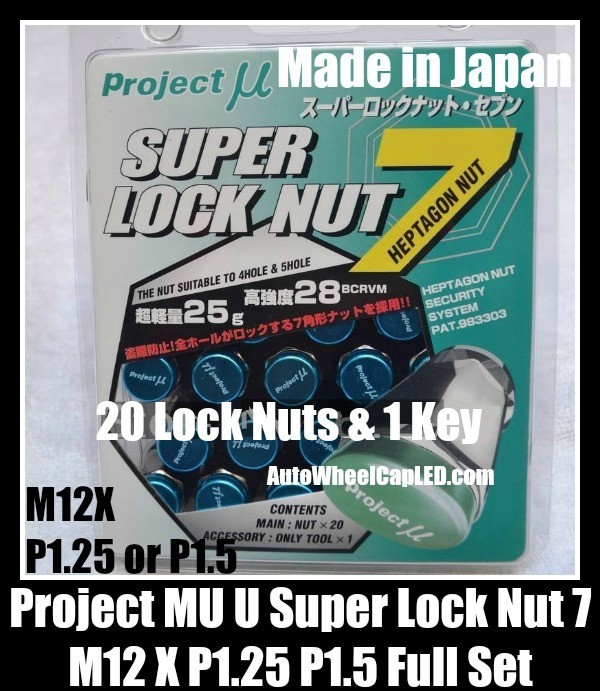 Project MU U Super Lock Nuts 7 Wheels Rims M12x P1.25 P1.5 Pitch Teal Top Heptagon Security Titanium Full Set Japan