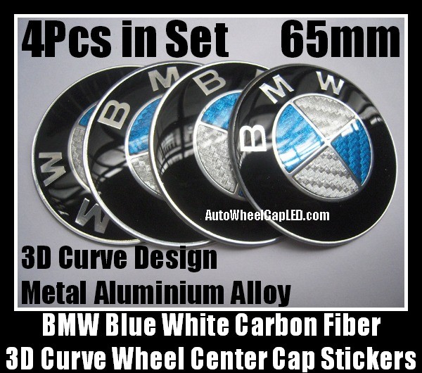 BMW Carbon Fiber Blue White Wheel Center Hubs Caps 65mm Roundel Emblems Badges Stickers 4Pcs Curve