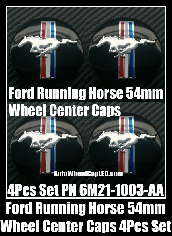 Ford Black 54mm Wheel Center Caps Tri-Bar Running Horse PN 6M21-1003-AA Silver Emblems Focus Fiesta Escape Mondeo Roundels Badges 4Pcs