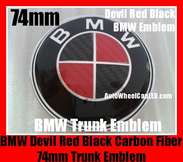 BMW 128i Red Black Carbon Fiber 74mm Trunk Emblems Boot  Badges Roundels 2008-2009 2Pins