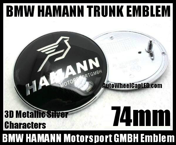 BMW Hamann 74mm Black Silver Trunk Boot Emblem Badge Chrome Motorsport GMBH 2Pins