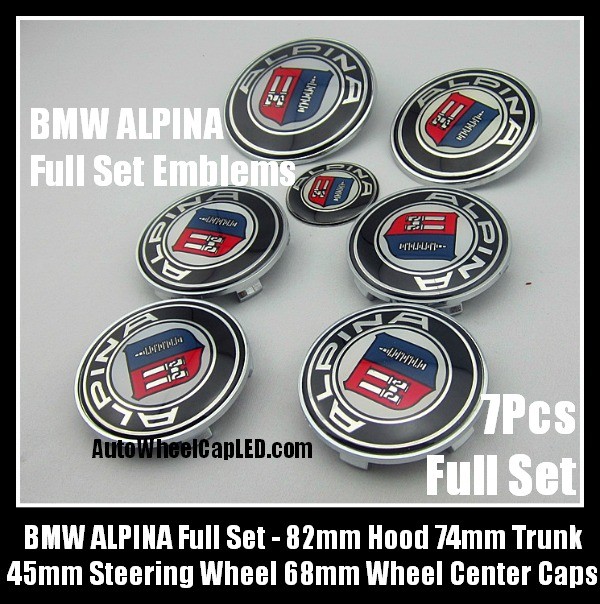 Blue 7PCS Compatible with BMW Emblem Logo Set Hood and Trunk 82mm+74mm,4X 68mm Wheel Center Caps,45mm Steering Wheel Logo,for 1 2 3 5 6 8 Series Emblem Badge Replacement