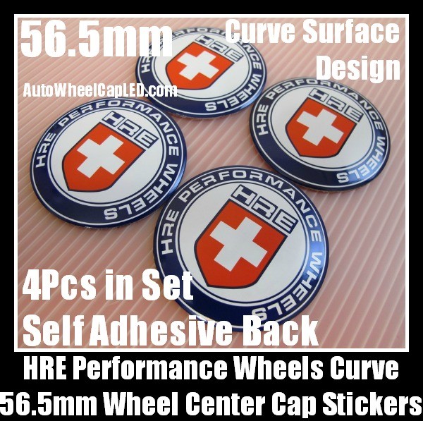 HRE Performance 56.5mm Wheels Center Cap Emblem Curve Stickers Blue White Aluminum Alloy 4Pcs Set