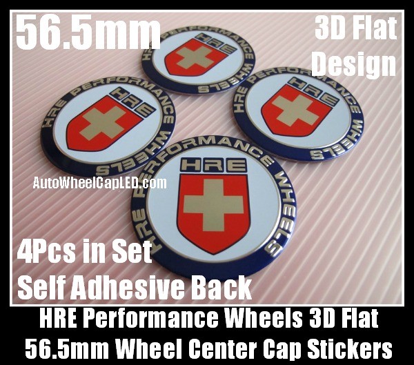 HRE Performance 56.5mm Wheels Center Cap Emblem 3D Flat Stickers Blue White Aluminum Alloy 4Pcs Set