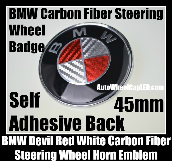 BMW Devil Red White Carbon Fiber Steering Wheel Horn Emblem Badge Roundel 45mm