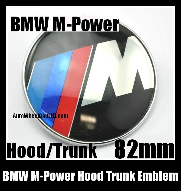 BMW M-Power  Hood Trunk Emblem Badge 82mm 2Pins Blue Red Stripes Metal Alloy M3 M5 M6 ///M