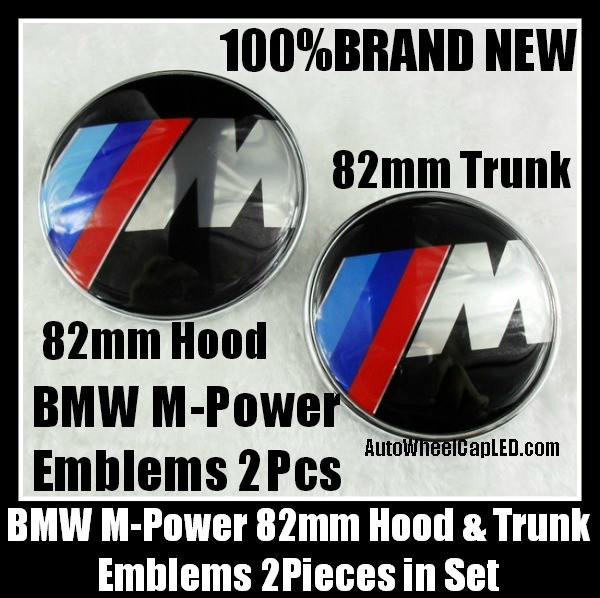 BMW ///M Power Emblems 82mm Hood Trunk 2Pcs Set Blue Red Stripes Bonnet Boot Metal Alloy M3 M5 M6