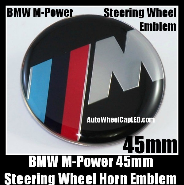 BMW M-Power Steering Wheel Horn Emblem Roundel 45mm Blue Red Stripes M3 M5 M6 ///M
