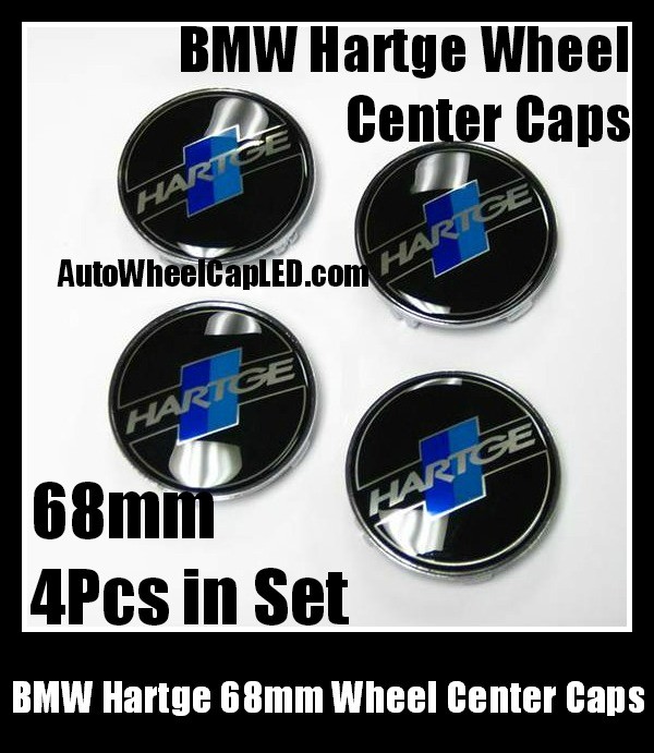 BMW Hartge Black Blue Stripes Wheel Center Hubs Caps 68mm 4Pcs Chrome Silver Roundels Badges Metal Alloy