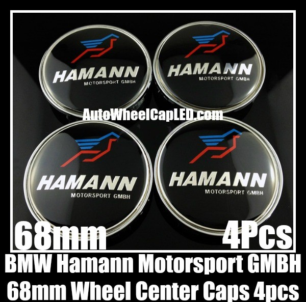 BMW Hamann Motorsport GMBH Blue Red Bird 68mm Wheel Center Hubs Caps Roundels 4Pcs Emblems Badges Aluminium Alloy