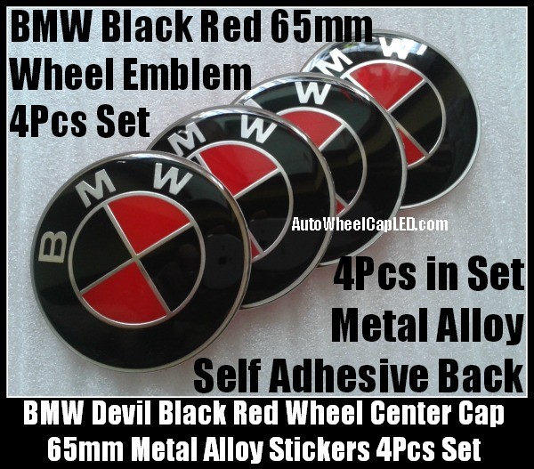 BMW Devil Black Red 65mm Curve Wheel Center Caps Emblems Stickers Metal Aluminum Alloy 4Pcs in Set
