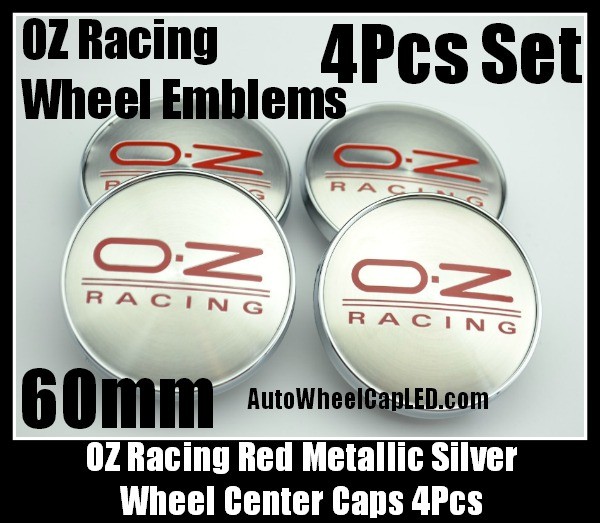OZ Racing Wheel Center Caps Emblems 60mm Red with Metallic Chrome Silver 4Pcs Set