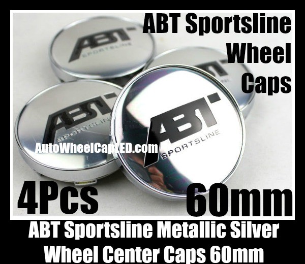 ABT Sportsline Wheel Center Hubs Caps 60mm Chrome Silver Roundels Emblems 4Pcs Set Volkswagen Audi A4 A5 A6 A8 Golf Jetta and More