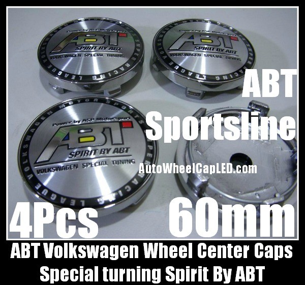 ABT Volkswagen VW Wheel Center Caps 60mm Chrome Silver 4Pcs Set Golf Jetta