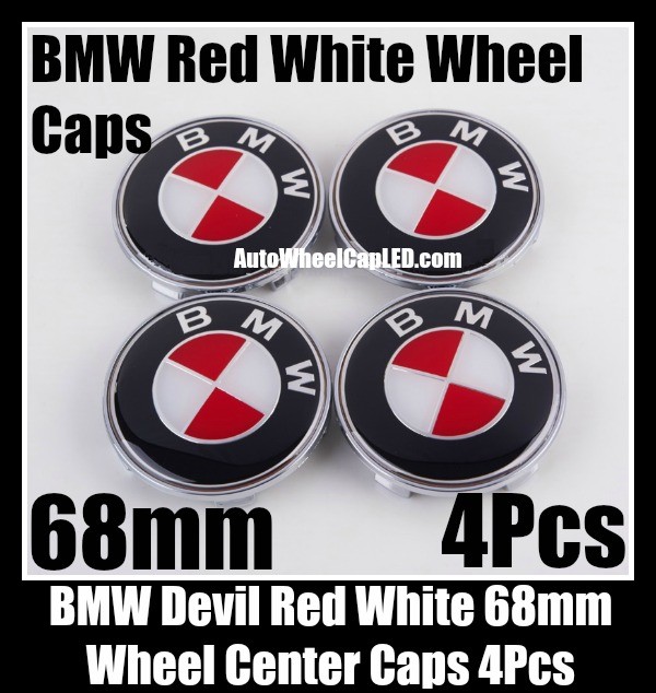BMW Devil Red White Wheel Center Hubs Caps 68mm 4Pcs Roundels Emblems Badges Aluminium Alloy