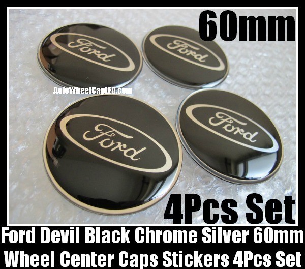 Ford Black Chrome Silver Wheel Center Cap Emblems Stickers 60mm Aluminum Focus Fiesta Escape Mondeo 4Pcs Set