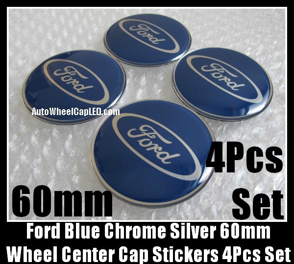 Ford Blue Chrome Silver 60mm Wheel Center Cap Emblems Stickers Aluminum Focus Fiesta Escape Mondeo 4Pcs Set