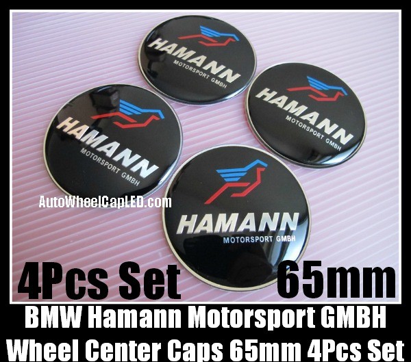 BMW Hamann Motorsport GMBH Black Wheel Center Caps Stickers 65mm Blue Red Bird 4Pcs Set Aluminum Metal Curve