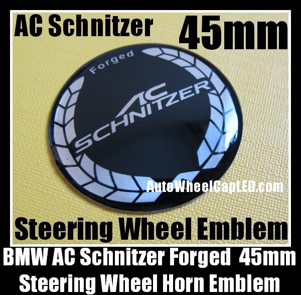 BMW AC Schnitzer Forged Steering Wheel Horn Emblem 45mm Black Chrome Silver Aluminum