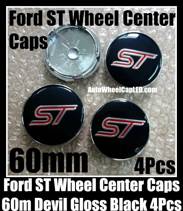 Ford ST Black 60mm Wheel Center Caps Emblems Aluminum Focus Fiesta Escape Mondeo 4Pcs Set