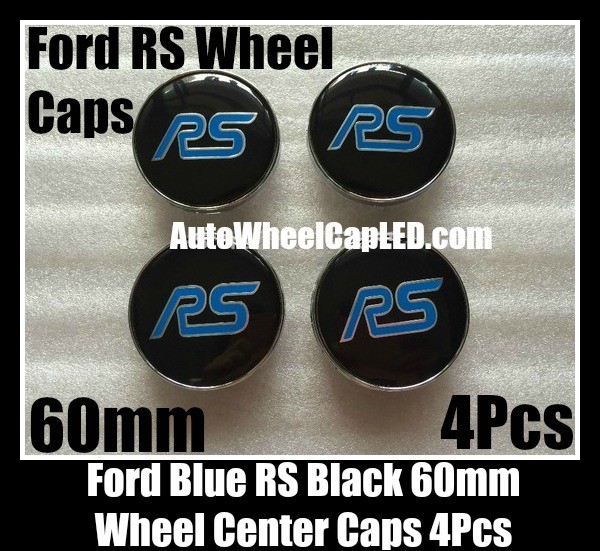 Ford Blue RS Black 60mm Wheel Center Caps Emblems Aluminum Focus Fiesta Escape Mondeo 4Pcs Set
