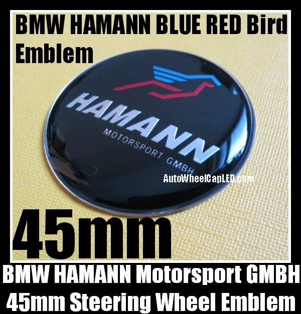 BMW Hamann Blue Red Bird Steering Wheel Horn Emblem 45mm Black Chrome Silver Motorsport GMBH Aluminum Alloy