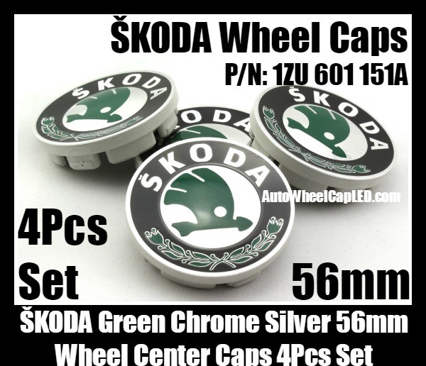 Skoda ŠKODA VW 56mm Wheel Center Caps Emblems 1ZD 601 151A Green Bird Octavia Fabia Superb Roomster Volkswagen 4Pcs 1ZD601151A