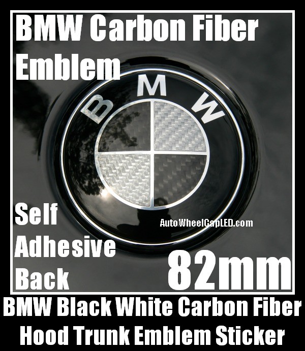 BMW Black White Carbon Fiber 82mm Hood Trunk Emblem Roundel Sticker Self Adhesive Back Aluminium Alloy