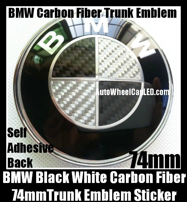 BMW Black White Carbon Fiber 74mm Trunk Emblem Roundel Badge Sticker Self Adhesive Back Aluminium Alloy